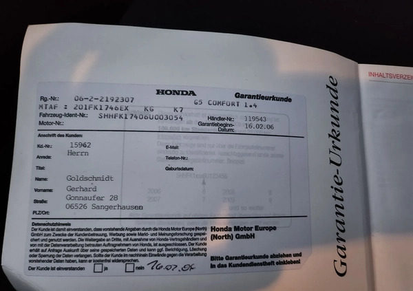 Honda Civic cena 15999 przebieg: 209000, rok produkcji 2006 z Jaworzno małe 301